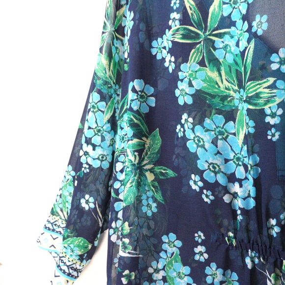 J.Jill Sheer Tunic Top Swim Coverup‎ EUC Sz XL Floral Cinch Back Waist V Neck - Picture 3 of 8